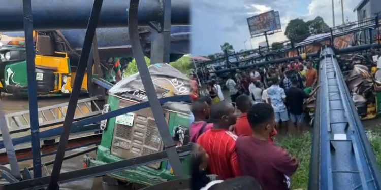 BREAKING: Tragedy Strikes Aba, Abia State as Collapsing Billboard Claims Lives Damages Property