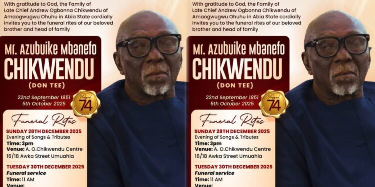 Chikwendu Family and A. O. Chikwendu Foundation Announce the Passing of Mr. Azubuike Mbanasor Chikwendu (DSAT)